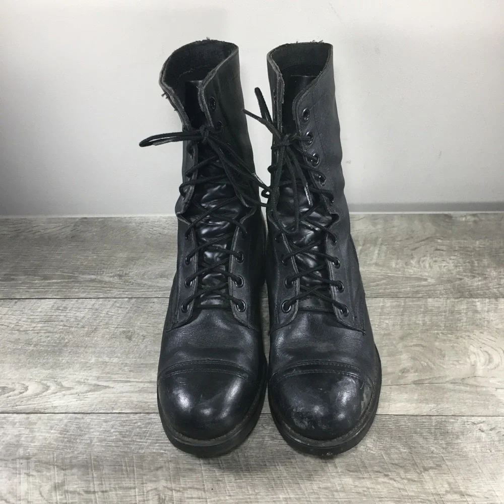 Vtg 90s Combat Men Work Steel Toe Punk Grunge Leather Motorcycle Biker Boots 9.5